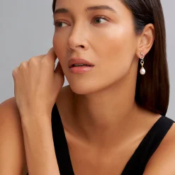 Two-Tone Pearl Circle Drop Earrings