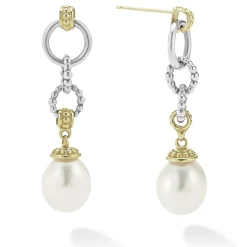 Two-Tone Pearl Circle Drop Earrings