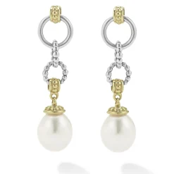 Two-Tone Pearl Circle Drop Earrings