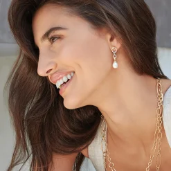 Two-Tone Pearl Circle Drop Earrings