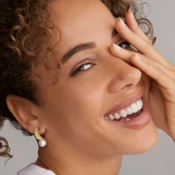 Two-Tone Pearl Hoop Earrings