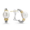Two-Tone Pearl Huggie Earrings