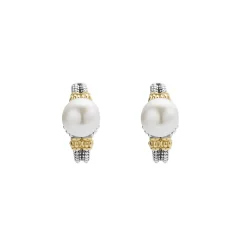 Two-Tone Pearl Huggie Earrings