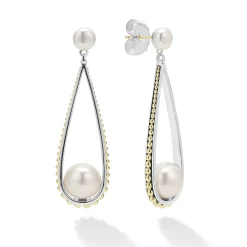 Two-Tone Pearl Tear Drop Earrings