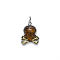 Two-Tone Tiger Eye Skull and Bones Pendant