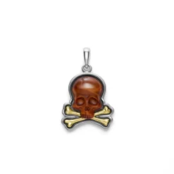 Two-Tone Tiger Eye Skull and Bones Pendant