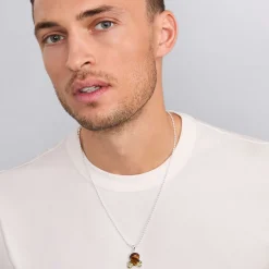 Two-Tone Tiger Eye Skull and Bones Pendant