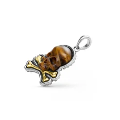 Two-Tone Tiger Eye Skull and Bones Pendant