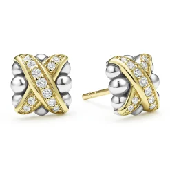 Two-Tone X Diamond Stud Earrings