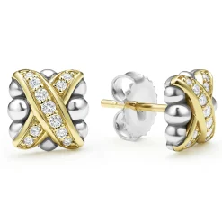 Two-Tone X Diamond Stud Earrings