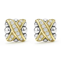 Two-Tone X Diamond Stud Earrings