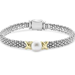 Two-Tone X Pearl Caviar Bracelet | 6mm