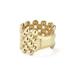 Wide Beaded 18K Gold Ring